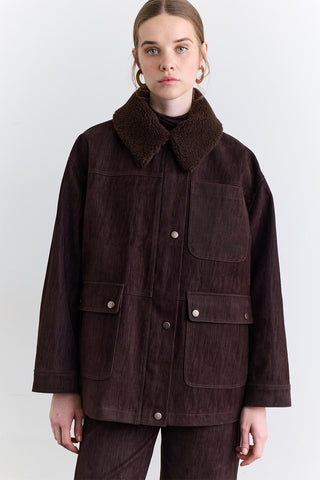 Natural Coat With Fur Collar Brown