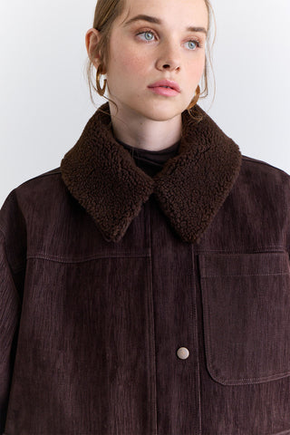 Natural Coat With Fur Collar Brown