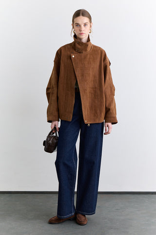 High Neck Flocked Jacket Camel