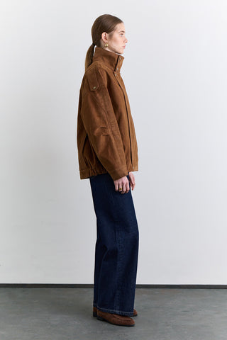 High Neck Flocked Jacket Camel