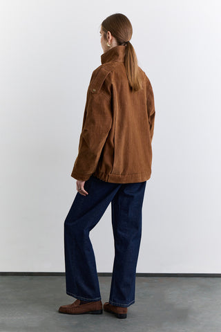 High Neck Flocked Jacket Camel