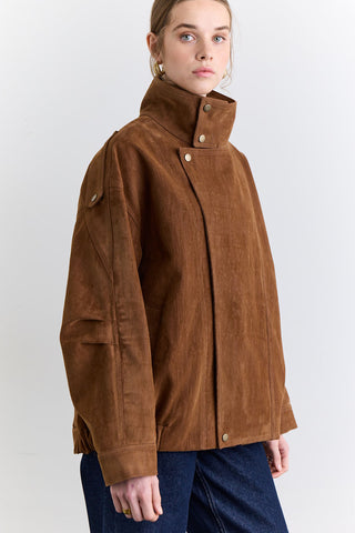 High Neck Flocked Jacket Camel