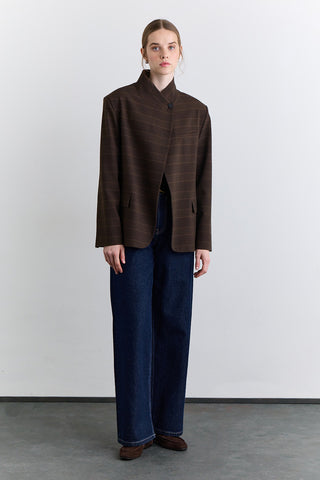 High Neck Blazer Jacket Plaid