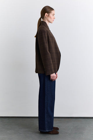 High Neck Blazer Jacket Plaid