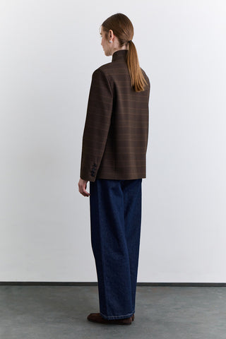 High Neck Blazer Jacket Plaid