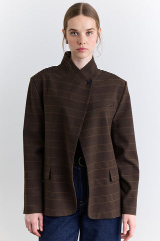 High Neck Blazer Jacket Plaid