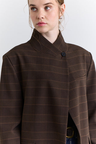 High Neck Blazer Jacket Plaid