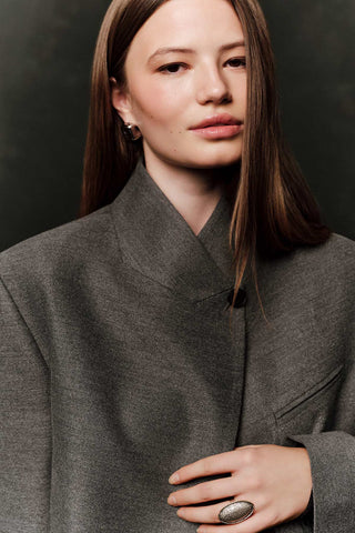 High Neck Blazer Jacket Grey