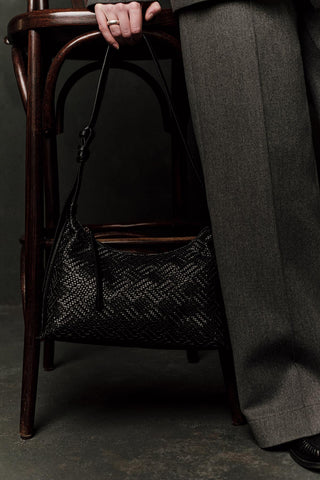 Textured Leather Shoulder Bag Black