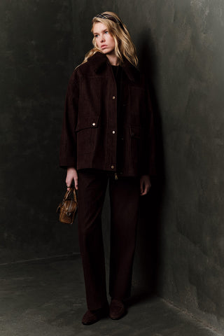 Natural Coat With Fur Collar Brown