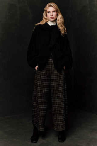 Checked Balloon Leg Trousers Green