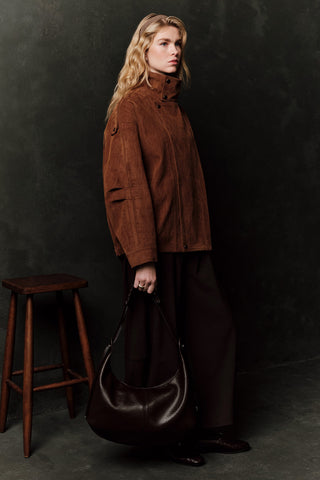 High Neck Flocked Jacket Camel