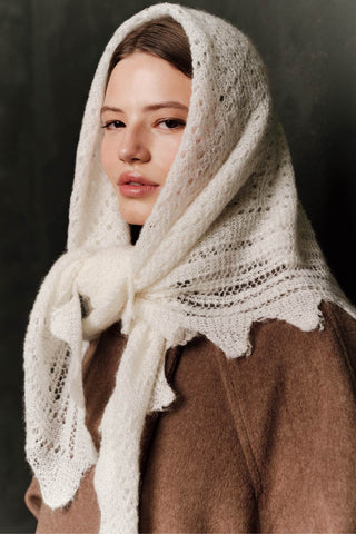 Open Knit Oversized Shawl Ecru