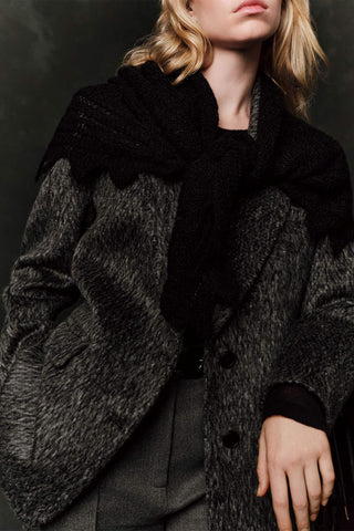 Open Knit Oversized Shawl Black