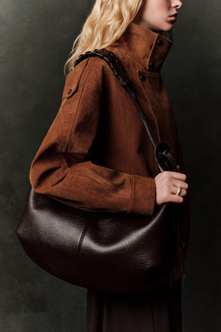 Knit Detail Tote Bag Dark Brown