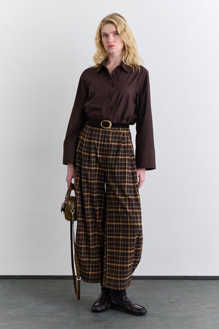 Checked Balloon Leg Trousers Brown