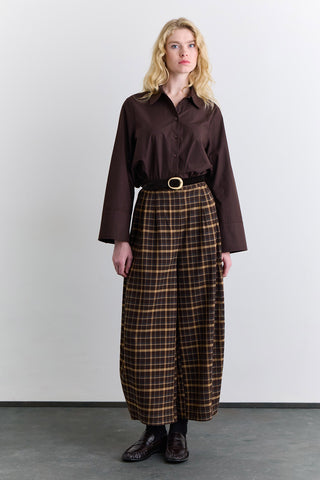 Checked Balloon Leg Trousers Brown