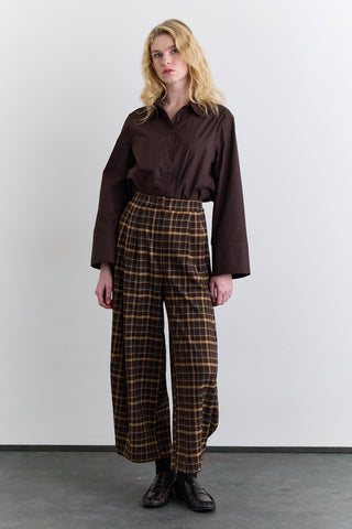 Checked Balloon Leg Trousers Brown