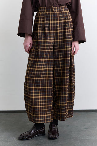 Checked Balloon Leg Trousers Brown