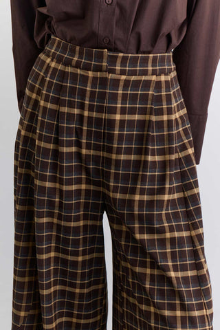Checked Balloon Leg Trousers Brown
