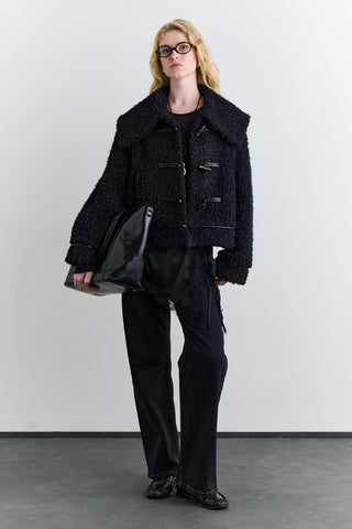 Short Faux Fur Buttoned Coat Black