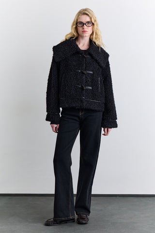 Short Faux Fur Buttoned Coat Black