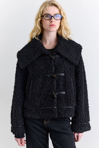 Short Faux Fur Buttoned Coat Black