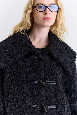 Short Faux Fur Buttoned Coat Black