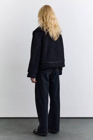 Short Faux Fur Buttoned Coat Black