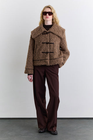 Short Faux Fur Buttoned Coat Brown