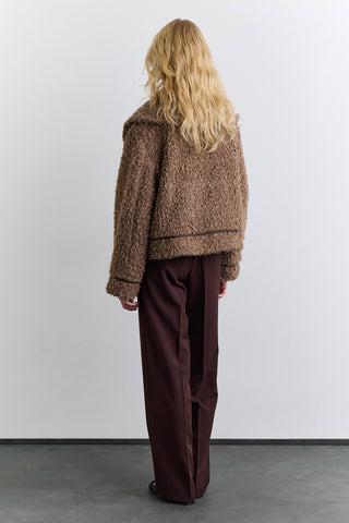 Short Faux Fur Buttoned Coat Brown