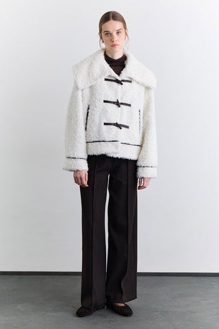Short Faux Fur Buttoned Coat Ecru