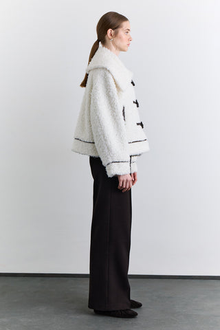 Short Faux Fur Buttoned Coat Ecru