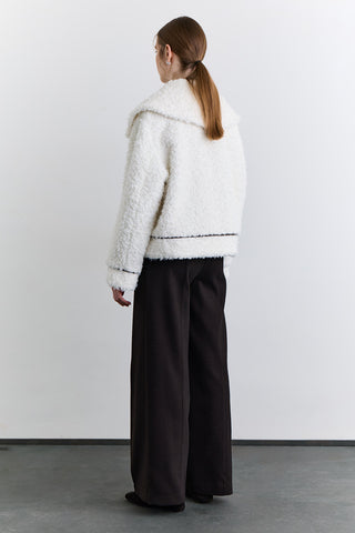 Short Faux Fur Buttoned Coat Ecru