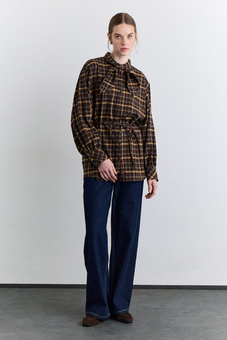 Checked Tie Front Shirt Brown