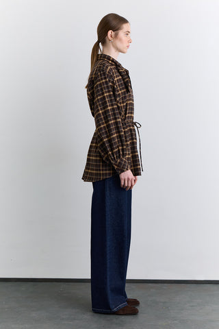 Checked Tie Front Shirt Brown