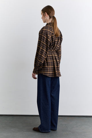 Checked Tie Front Shirt Brown