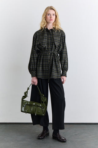 Checked Tie Front Shirt Green