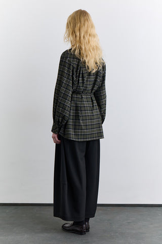 Checked Tie Front Shirt Green