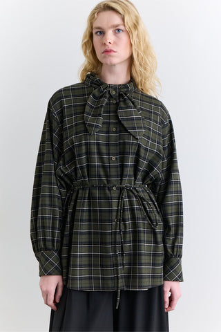 Checked Tie Front Shirt Green