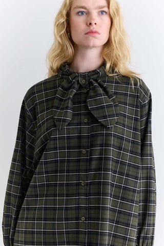 Checked Tie Front Shirt Green