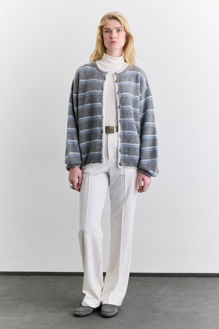 Soft Touch Buttoned Cardigan Grey Striped