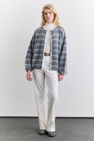 Soft Touch Buttoned Cardigan Grey Striped