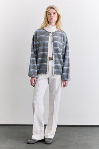 Soft Touch Buttoned Cardigan Grey Striped