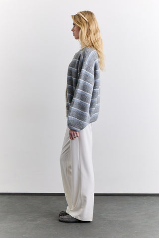 Soft Touch Buttoned Cardigan Grey Striped