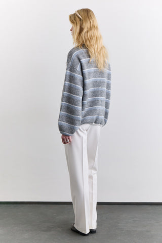 Soft Touch Buttoned Cardigan Grey Striped