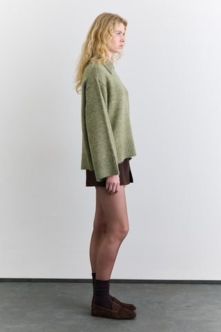 Wide Collar Oversized Sweater Green