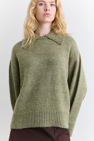 Wide Collar Oversized Sweater Green