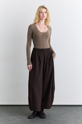 Balloon Leg Fabric Trousers Brown