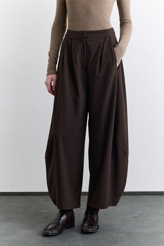 Balloon Leg Fabric Trousers Brown